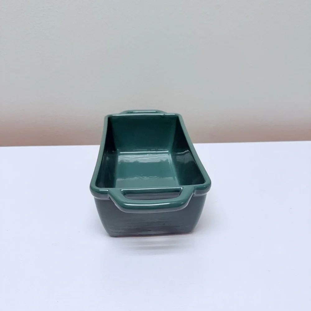 New! Green Holiday Bread Loaf Pan w/ Christmas Trees on sides Target Bullseye